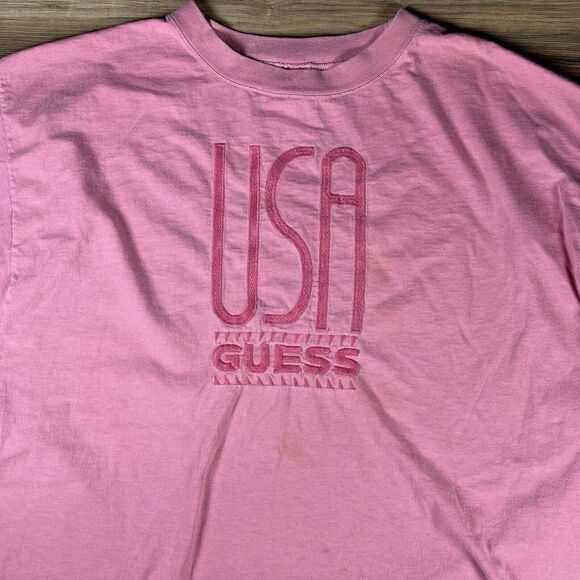 Vintage Guess USA T Shirt Men’s 2XL Spell Out Y2K 90’s Pink READ - Picture 2 of 7